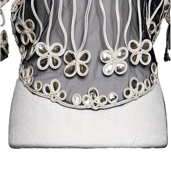 Simply Couture Cardigan Black Mesh Gold Sequined Flutter Sleeves‎ Open Front S - Picture 4 of 11